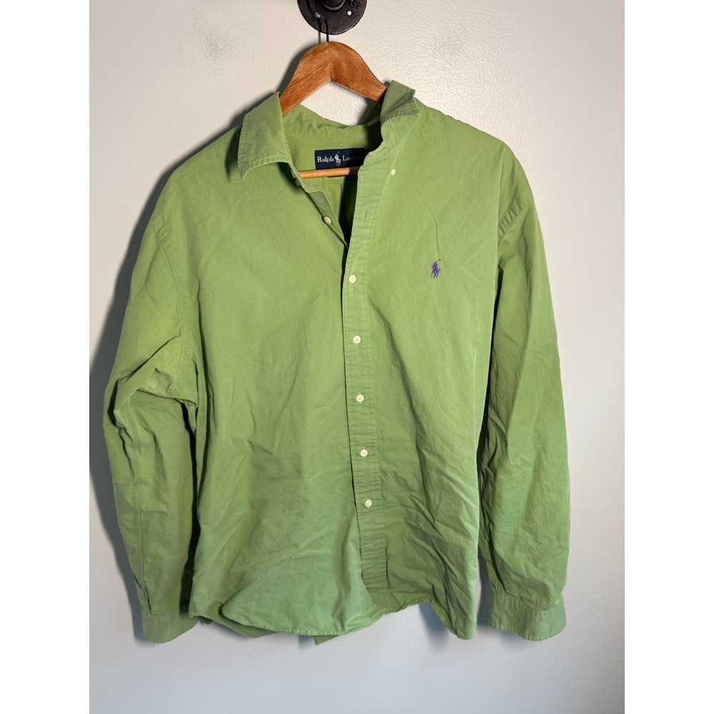 Polo Ralph Lauren Mens XL Classic Fit Green Button Down Shirt Purple Pony Logo